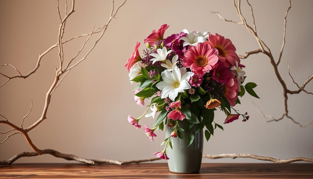 Blumen und Zweige in einer Vase